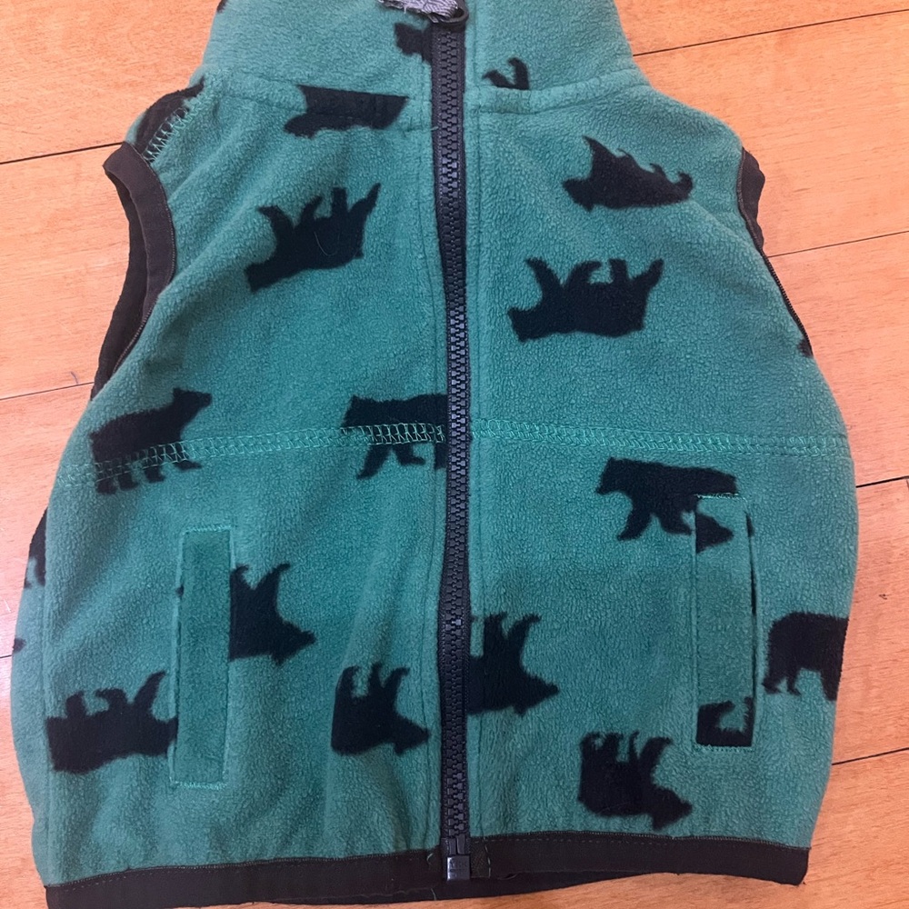 Green Fleece Vest with Black Animal Print
